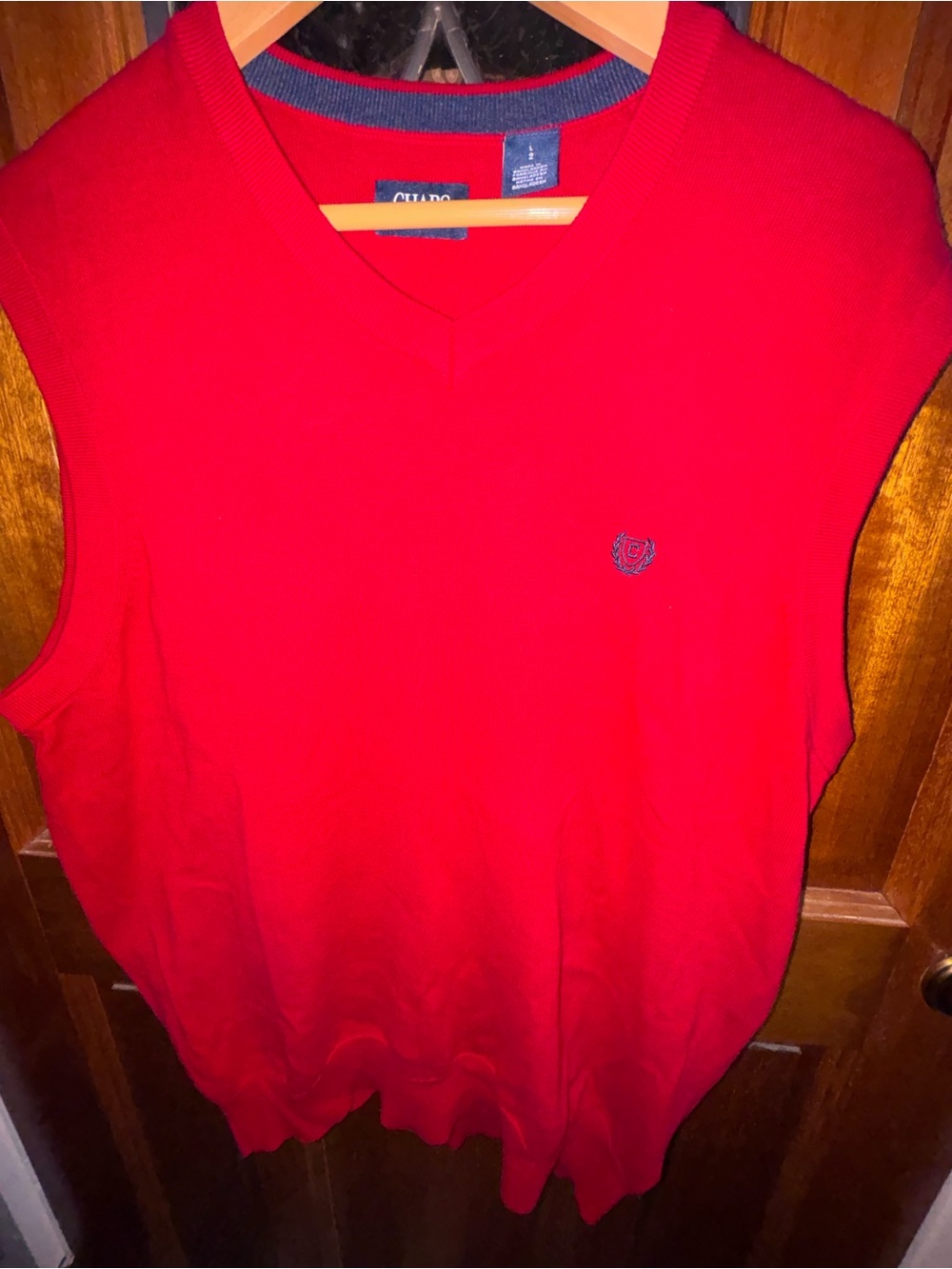 Chaps Red V-Neck Sweater Vest with Logo